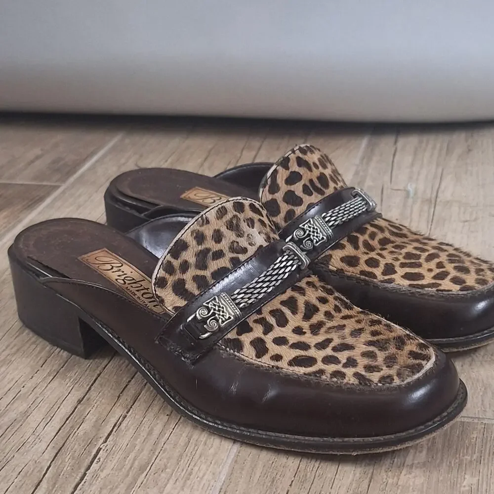 Brighton Leopard Print Slip-On Loafers with Brown Leather Sz. 7.5N
